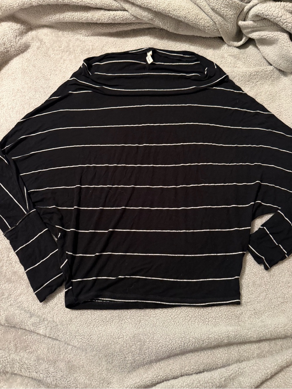 Elan Black and White Striped Long Sleeve Boatneck Top